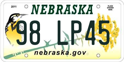 NE license plate 98LP45