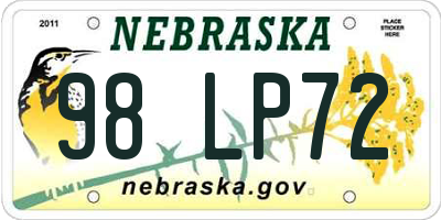 NE license plate 98LP72