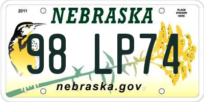 NE license plate 98LP74