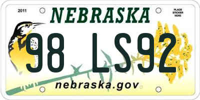 NE license plate 98LS92