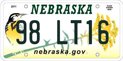 NE license plate 98LT16