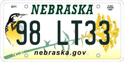 NE license plate 98LT33