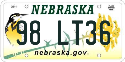 NE license plate 98LT36