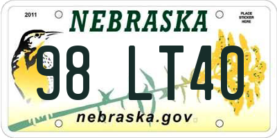 NE license plate 98LT40