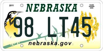 NE license plate 98LT45