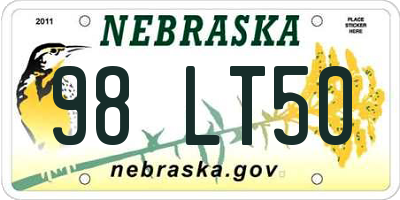NE license plate 98LT50