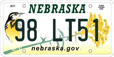 NE license plate 98LT51