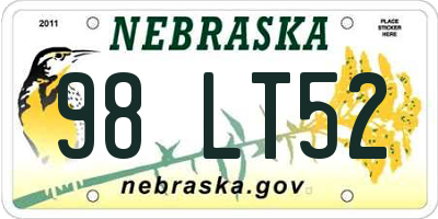 NE license plate 98LT52