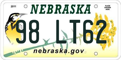 NE license plate 98LT62