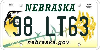 NE license plate 98LT63