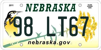 NE license plate 98LT67