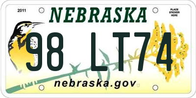 NE license plate 98LT74