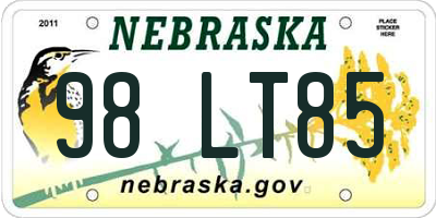 NE license plate 98LT85