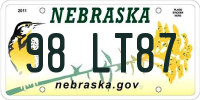 NE license plate 98LT87