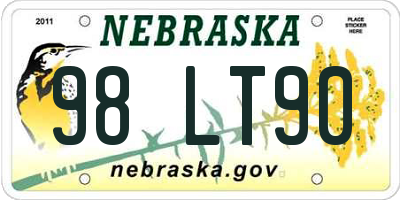 NE license plate 98LT90