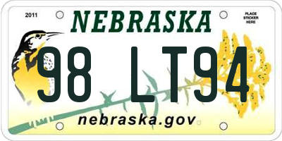 NE license plate 98LT94