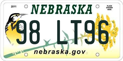 NE license plate 98LT96