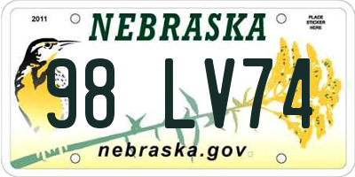 NE license plate 98LV74