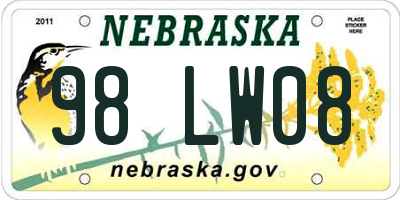 NE license plate 98LW08