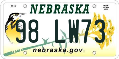 NE license plate 98LW73