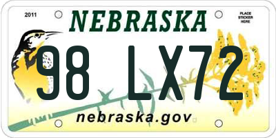 NE license plate 98LX72