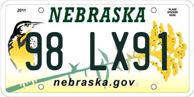 NE license plate 98LX91