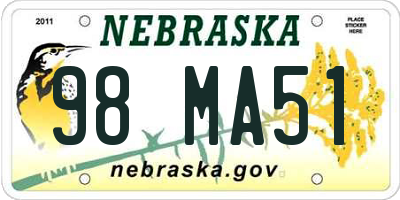 NE license plate 98MA51