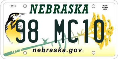 NE license plate 98MC10