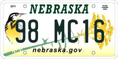 NE license plate 98MC16