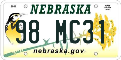 NE license plate 98MC31