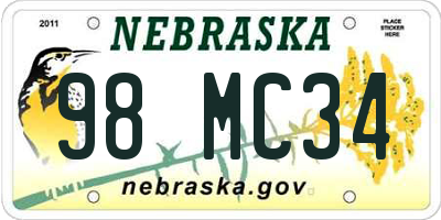 NE license plate 98MC34