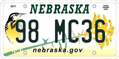 NE license plate 98MC36