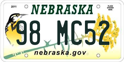 NE license plate 98MC52
