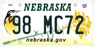 NE license plate 98MC72