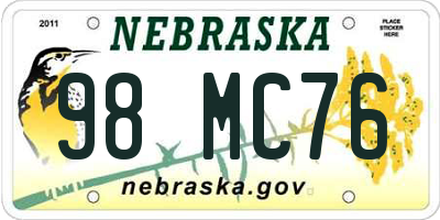 NE license plate 98MC76