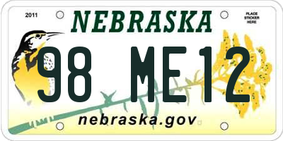 NE license plate 98ME12