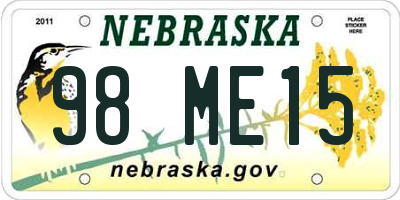 NE license plate 98ME15