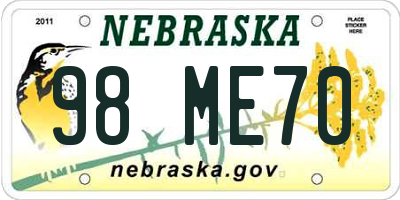 NE license plate 98ME70