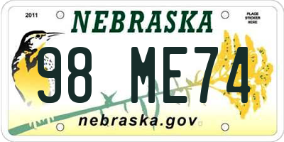 NE license plate 98ME74
