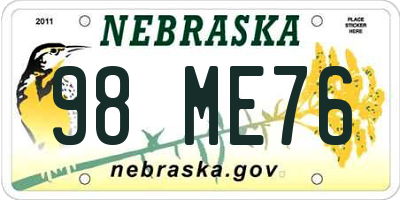 NE license plate 98ME76