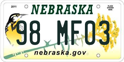 NE license plate 98MF03