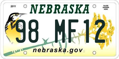 NE license plate 98MF12
