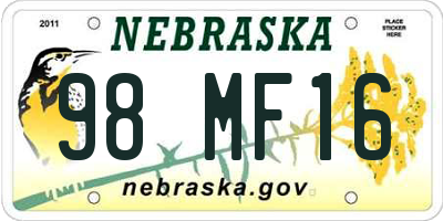 NE license plate 98MF16
