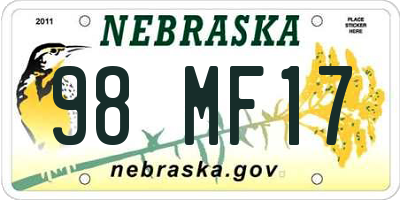 NE license plate 98MF17