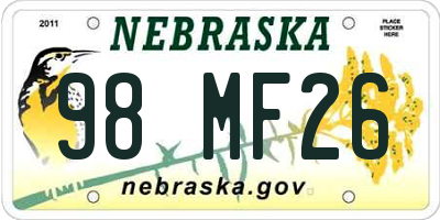 NE license plate 98MF26