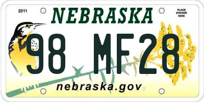 NE license plate 98MF28