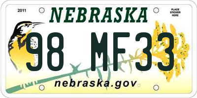 NE license plate 98MF33