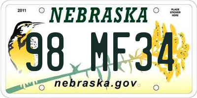 NE license plate 98MF34