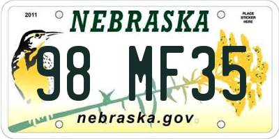 NE license plate 98MF35