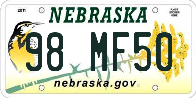 NE license plate 98MF50
